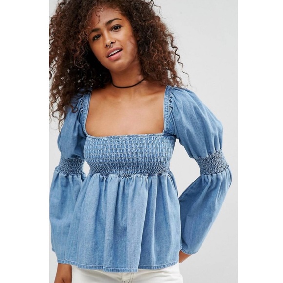 ASOS Tops - ASOS Denim Puff Sleeve Smock Top